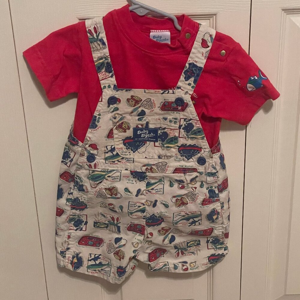 Baby B'Gosh short overalls w/shirt *Fishing Themed*